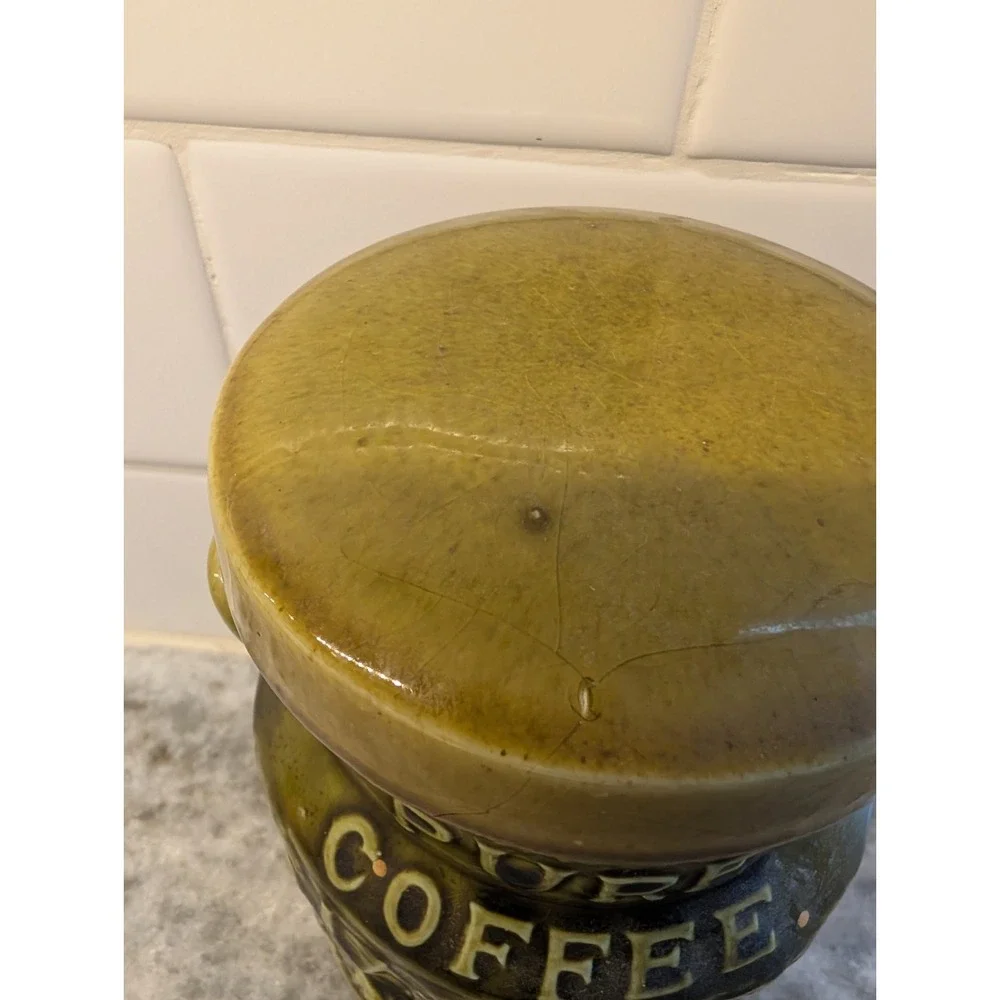 VINTAGE CERAMIC GREEN COFFEE CANISTER W/ LID